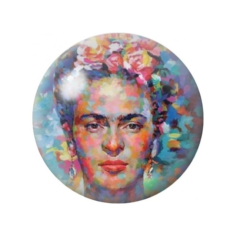 Cabochon en Verre Illustré Frida Kahlo Portrait Multicolore 12 à 25mm