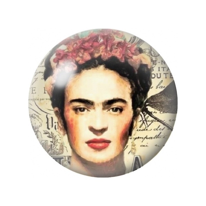 Cabochon en Verre Illustré Frida Kahlo sur Lettres Anciennes 12 à 25mm