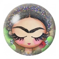 Cabochon en Verre Illustré Frida Kahlo Kawaii aux Yeux Fermés 12 à 25mm pour la Création de Bijoux Fantaisie - DIY