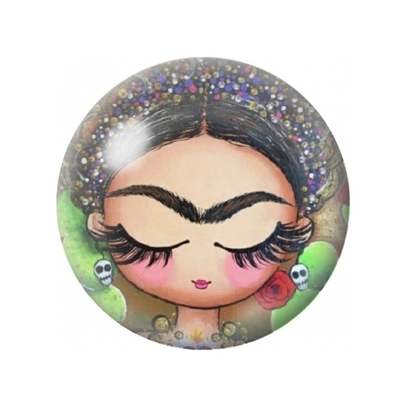 Cabochon en Verre Illustré Frida Kahlo Kawaii aux Yeux Fermés 12 à 25mm