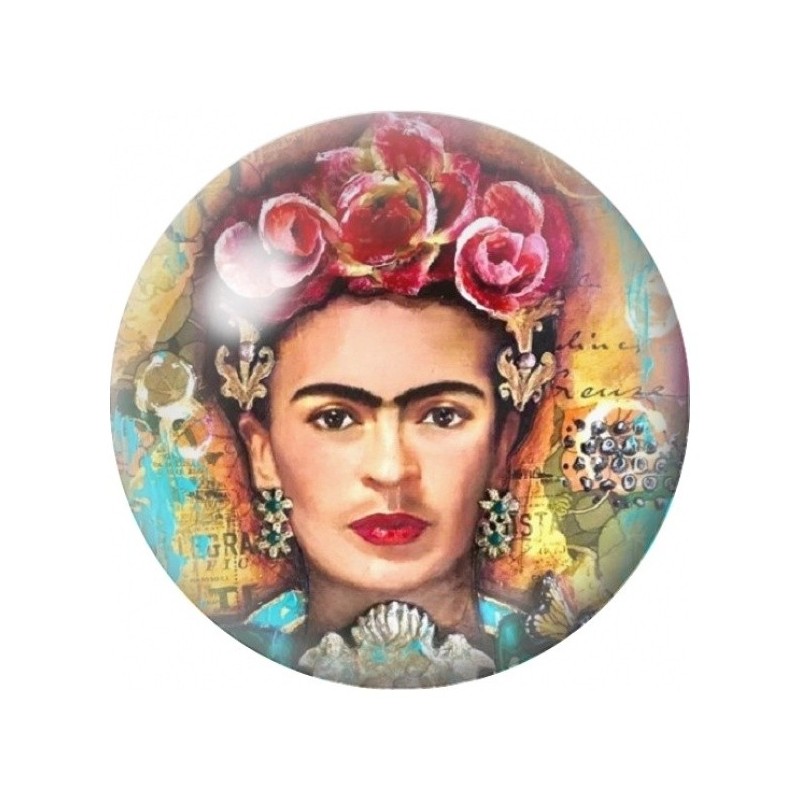 Cabochon en Verre Illustré Frida Kahlo aux Roses Rouges 12 à 25mm