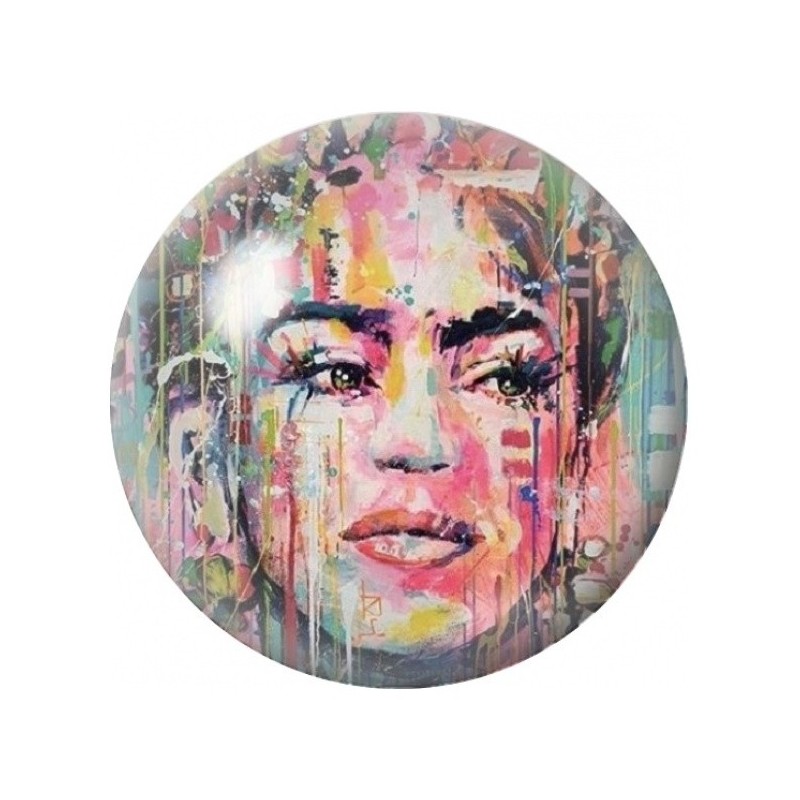 Cabochon en Verre Illustré Frida Kahlo aux Coulures Colorées 12 à 25mm
