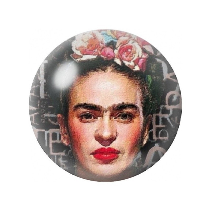 Cabochon en Verre Illustré Frida Kahlo aux Roses sur Fond Sombre 12 à 25mm