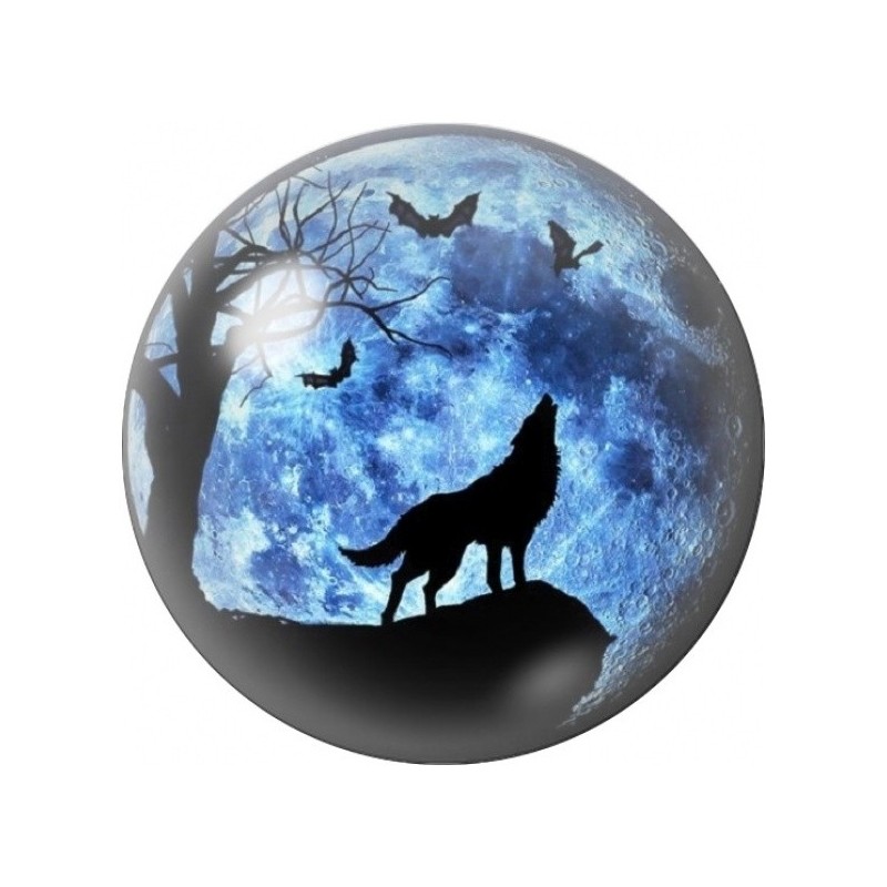Cabochon en Verre Illustré Loup Hurlant sous la Lune Bleue 12 à 25mm