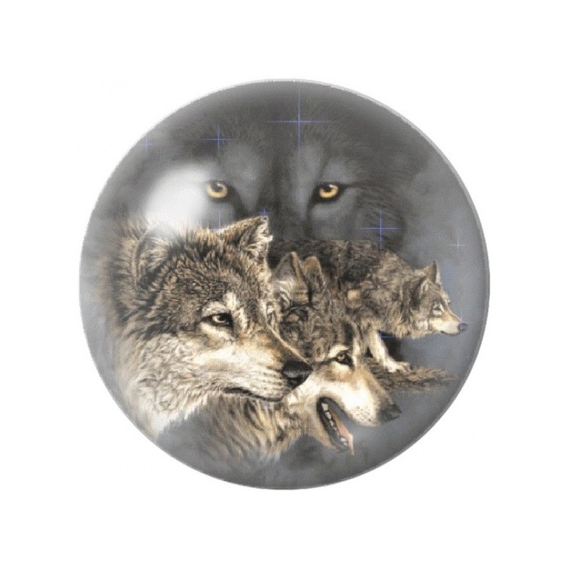 Cabochon en Verre Illustré Famille de Loups sous le Regard Noir 12 à 25mm