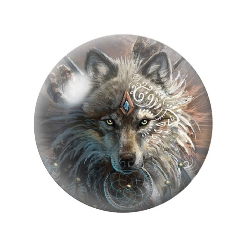 Cabochon en Verre Illustré Loup Orné de Motifs Argentés 12 à 25mm