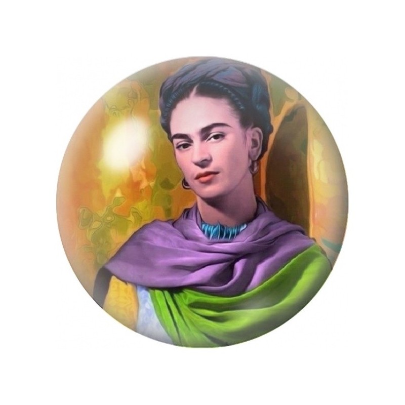 Cabochon en Verre Illustré Frida Kahlo au Châle Violet et Vert 12 à 25mm