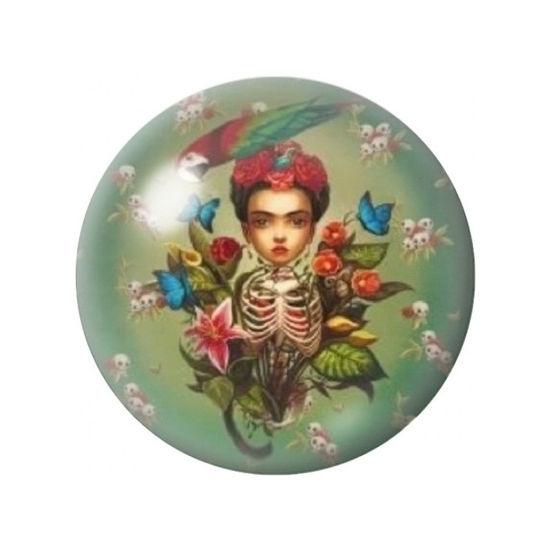 Cabochon en Verre Illustré Frida Kahlo Squelette Fleuri 12 à 25mm