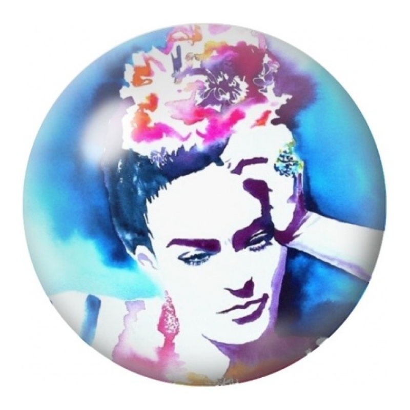 Cabochon en Verre Illustré Frida Kahlo en Bleu et Fuchsia 12 à 25mm