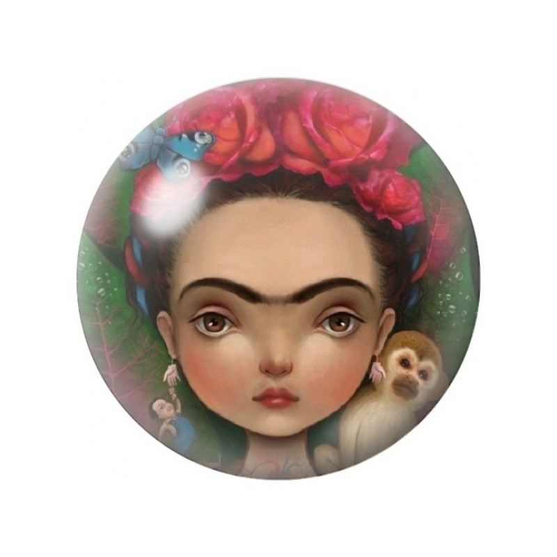 Cabochon en Verre Illustré Frida Kahlo Kawaii aux Roses Rouges 12 à 25mm
