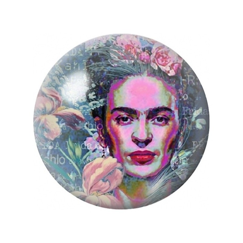 Cabochon en Verre Illustré Frida Kahlo Néon Rose et Bleu 12 à 25mm