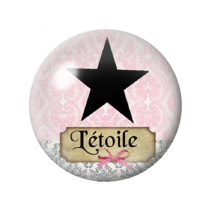 Cabochon en Verre Illustré Étoile Noire sur Fond Rose 12 à 25mm