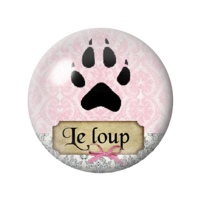 Cabochon en Verre Illustré Empreinte de Loup sur Fond Rose 12 à 25mm
