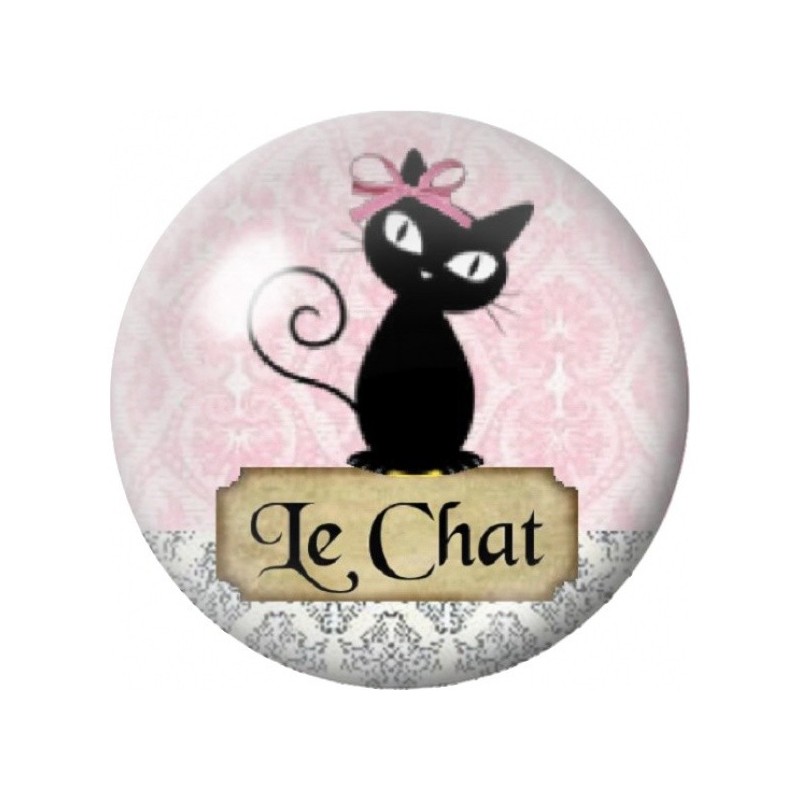 Cabochon en Verre Illustré Chat Noir sur Fond Rose Vintage 12 à 25mm