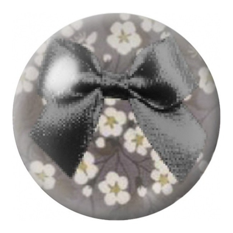 Cabochon en Verre Illustré Nœud Noir sur Fleurs Grises 12 à 25mm