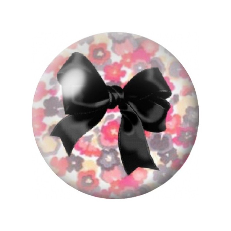 Cabochon en Verre Illustré Nœud Noir sur Fleurs Roses 12 à 25mm