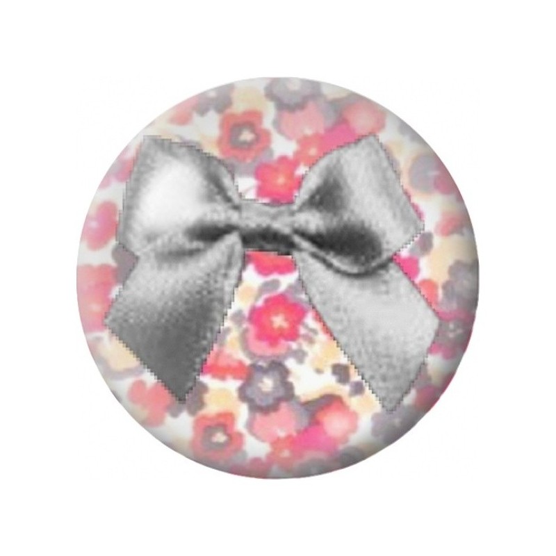 Cabochon en Verre Illustré Nœud Gris sur Fleurs Roses 12 à 25mm