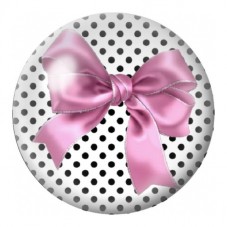 Cabochon en Verre Illustré Nœud Rose sur Pois Noirs 12 à 25mm pour la Création de Bijoux Fantaisie - DIY