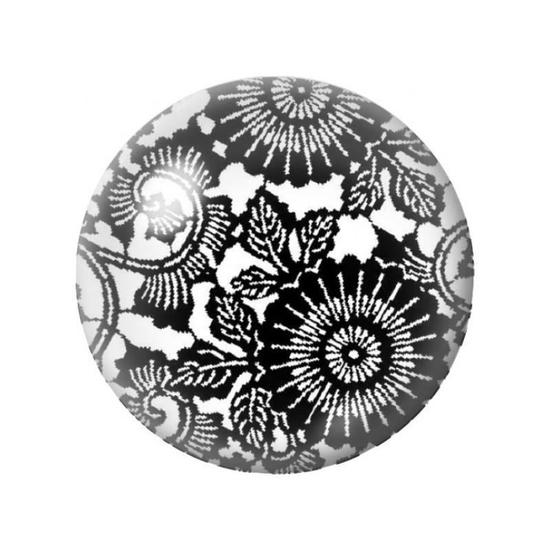 Cabochon en Verre Illustré Fleurs Graphiques Noires et Blanches 12 à 25mm