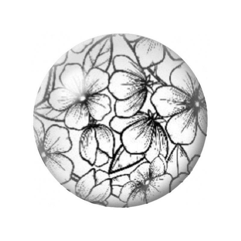 Cabochon en Verre Illustré Fleurs Dessinées en Noir et Blanc 12 à 25mm