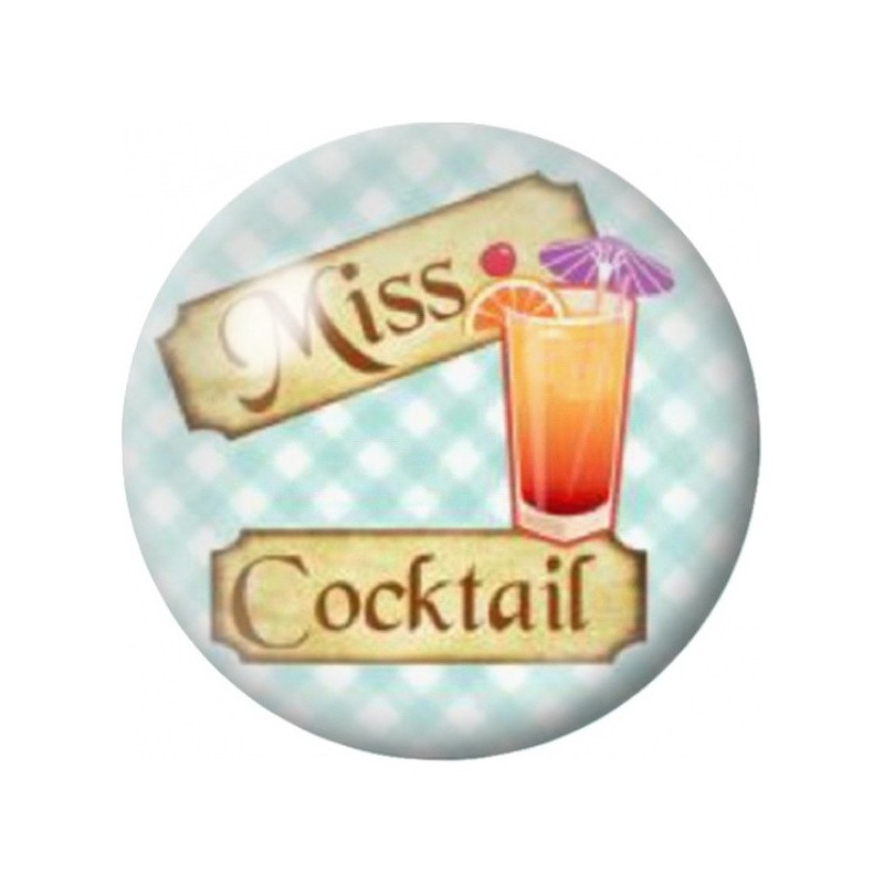 Cabochon en Verre Illustré Miss Cocktail sur Vichy Turquoise 12 à 25mm