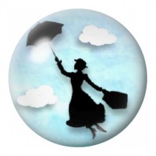 Cabochon en Verre Illustré Mary Poppins dans le Ciel Bleu 12 à 25mm pour la Création de Bijoux Fantaisie - DIY