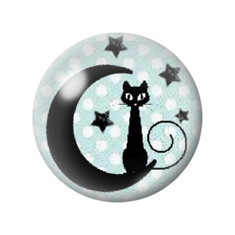 Cabochon en Verre Illustré Chat Noir sur la Lune Étoilée 12 à 25mm