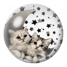 Cabochon en Verre Illustré Chatons sur la Lune aux Étoiles 12 à 25mm pour la Création de Bijoux Fantaisie - DIY