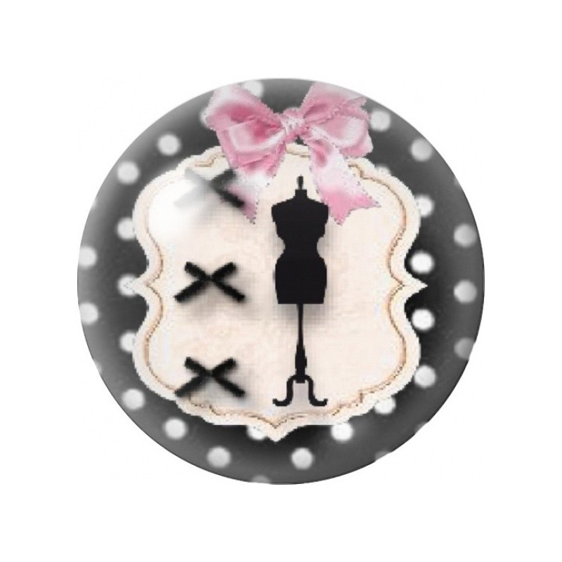 Cabochon en Verre Illustré Mannequin de Couture au Nœud Rose 12 à 25mm