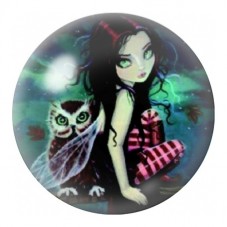 Cabochon en Verre Illustré Fille Gothique avec son Hibou 12 à 25mm pour la Création de Bijoux Fantaisie - DIY