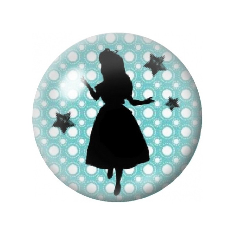 Cabochon en Verre Illustré Alice aux Étoiles sur Fond Turquoise 12 à 25mm