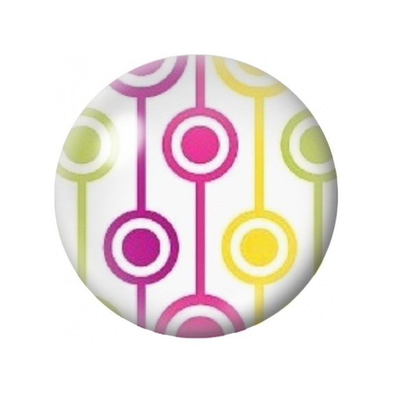 Cabochon en Verre Illustré Lignes à Cercles Roses et Jaunes 12 à 25mm