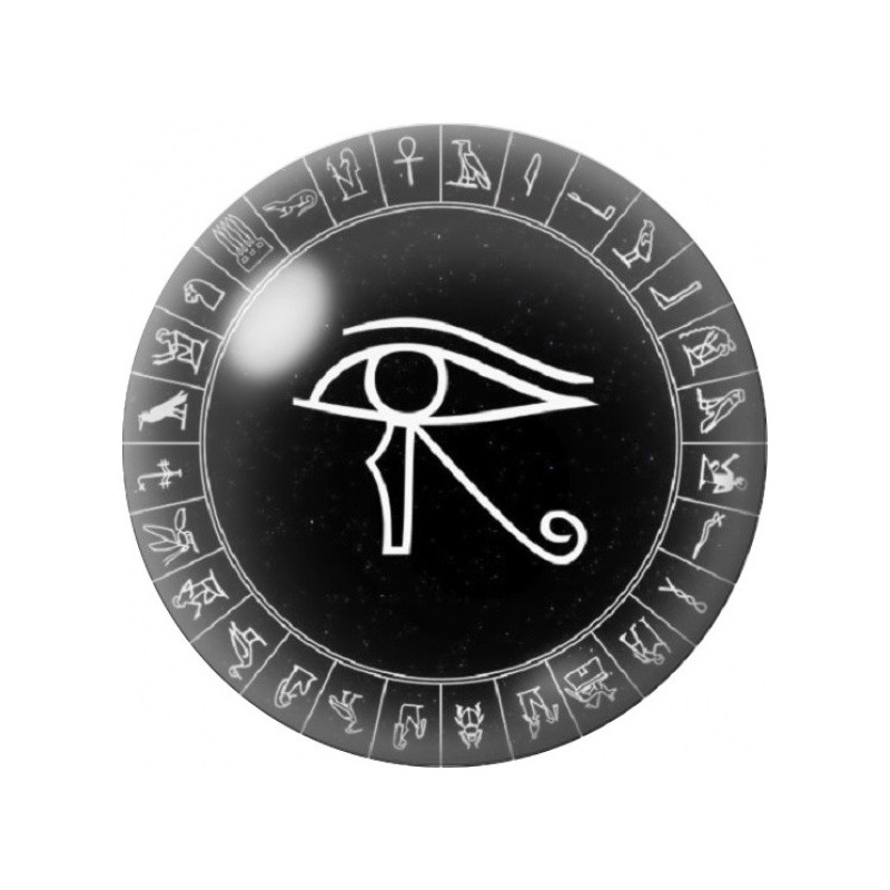 Cabochon en Verre Illustré Œil d’Horus aux Symboles Sacrés 12 à 25mm