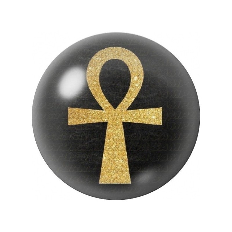 Cabochon en Verre Illustré Croix Ankh Dorée sur Noir 12 à 25mm