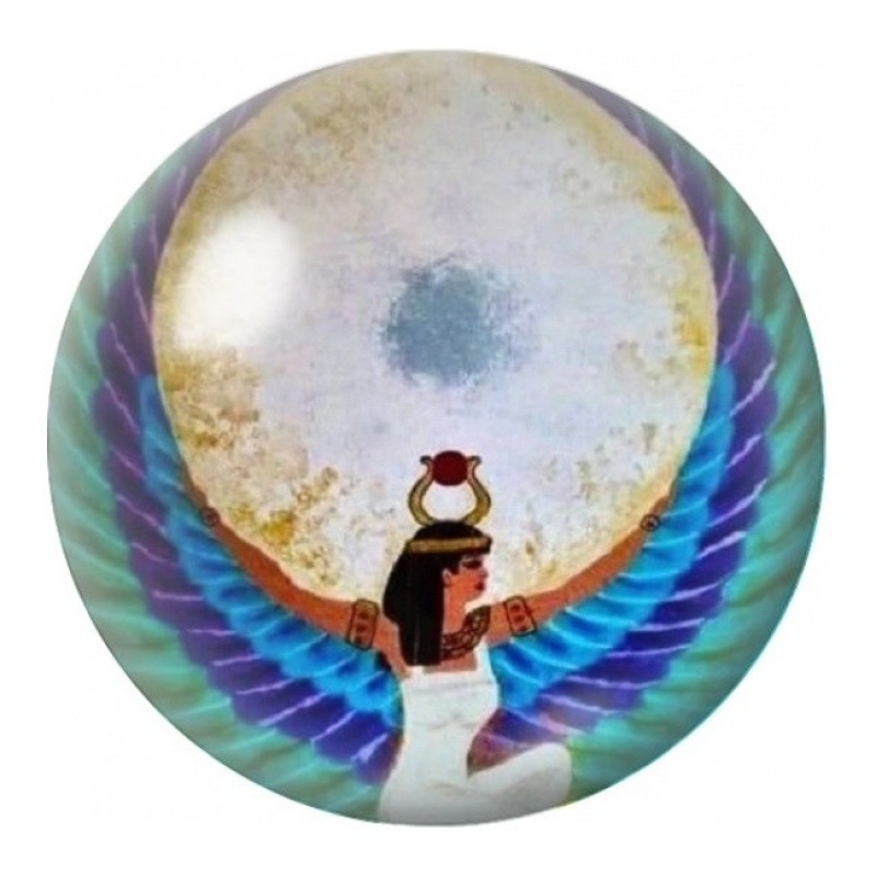 Cabochon en Verre Illustré Déesse Égyptienne aux Ailes Irisées 12 à 25mm