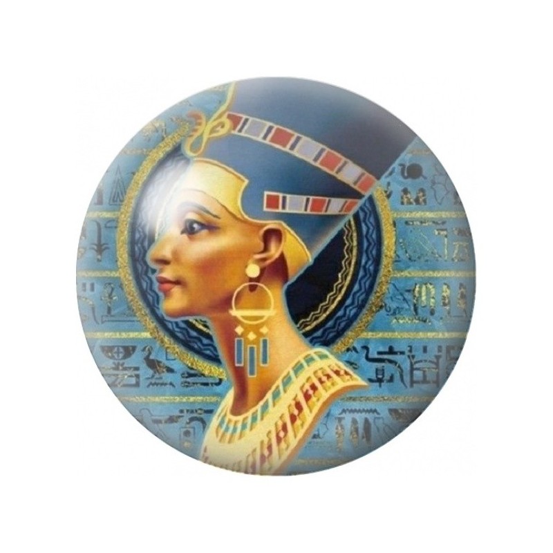 Cabochon en Verre Illustré Néfertiti sur Fond Bleu Hiéroglyphique 12 à 25mm