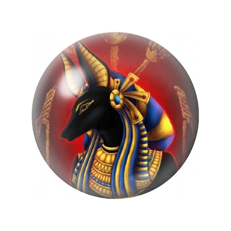 Cabochon en Verre Illustré Anubis aux Ornements Bleus et Or 12 à 25mm