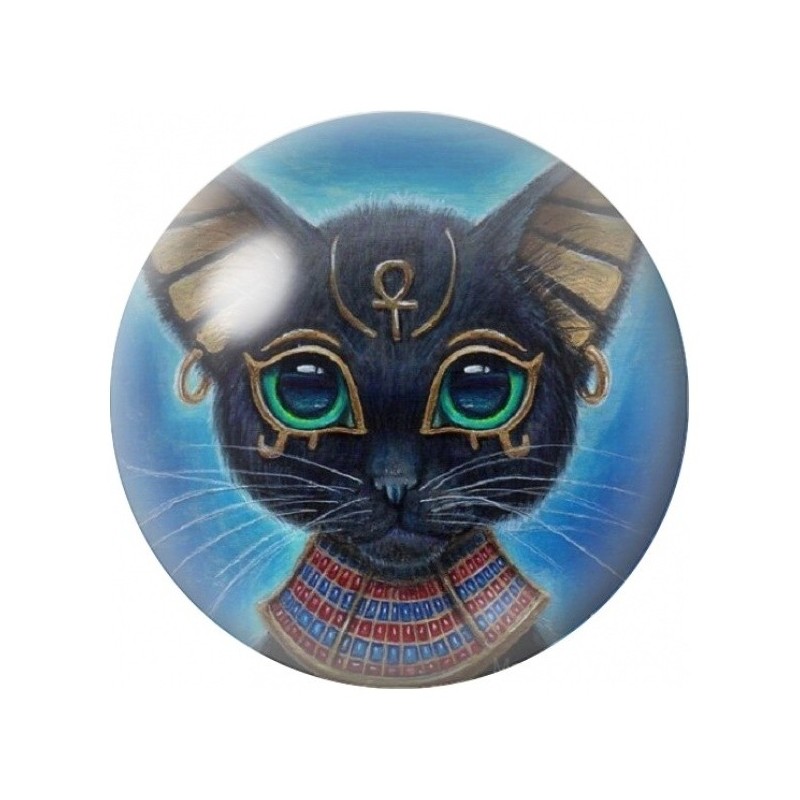 Cabochon en Verre Illustré Chat Égyptien aux Yeux Verts 12 à 25mm