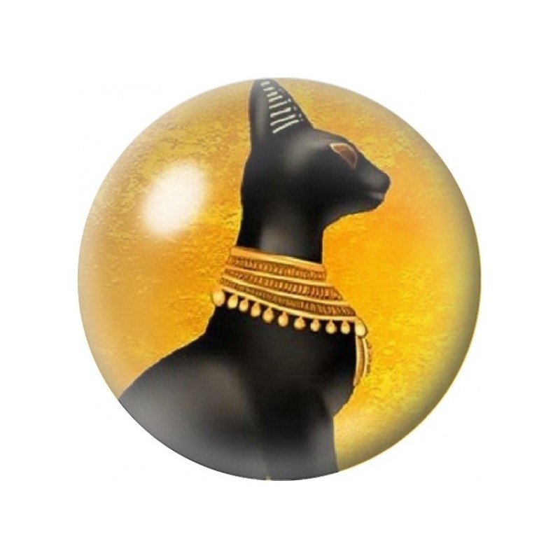 Cabochon en Verre Illustré Bastet Noire au Collier Doré 12 à 25mm