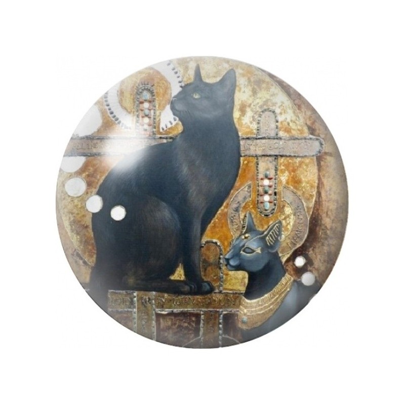 Cabochon en Verre Illustré Chat Noir dans le Temple Égyptien 12 à 25mm
