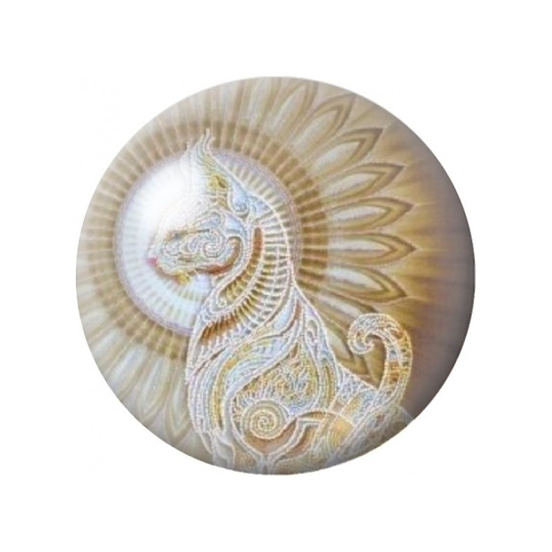 Cabochon en Verre Illustré Chat Égyptien Blanc aux Ailes d’Or 12 à 25mm