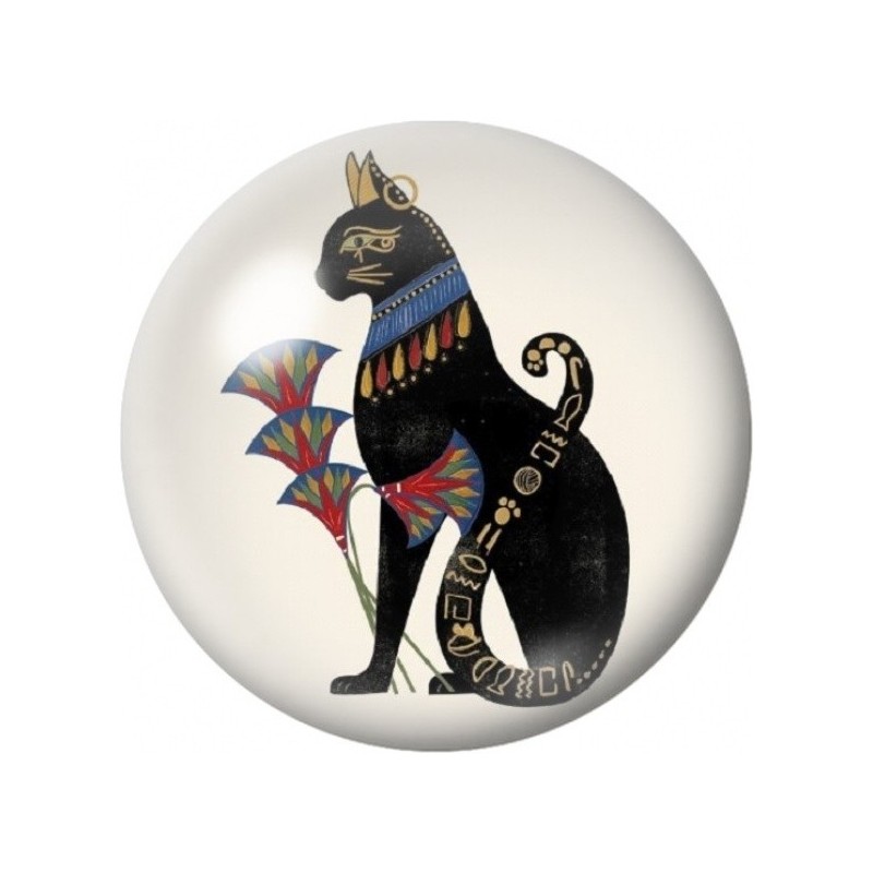 Cabochon en Verre Illustré Bastet Noire à l’Éventail 12 à 25mm