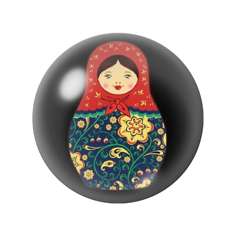 Cabochon en Verre Illustré Poupée Russe Rouge et Verte 12 à 25mm