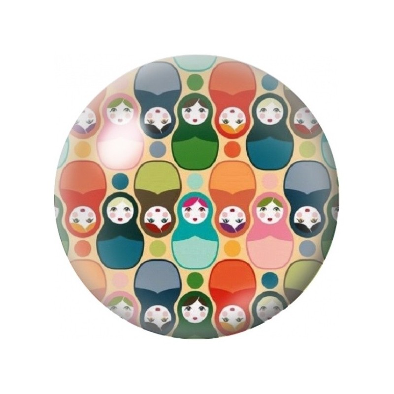 Cabochon en Verre Illustré Poupées Russes en Motif Géométrique 12 à 25mm