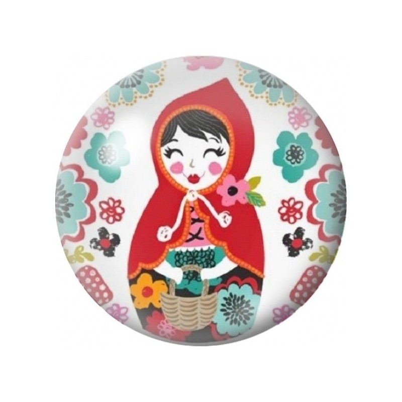 Cabochon en Verre Illustré Poupée Russe au Panier Fleuri 12 à 25mm