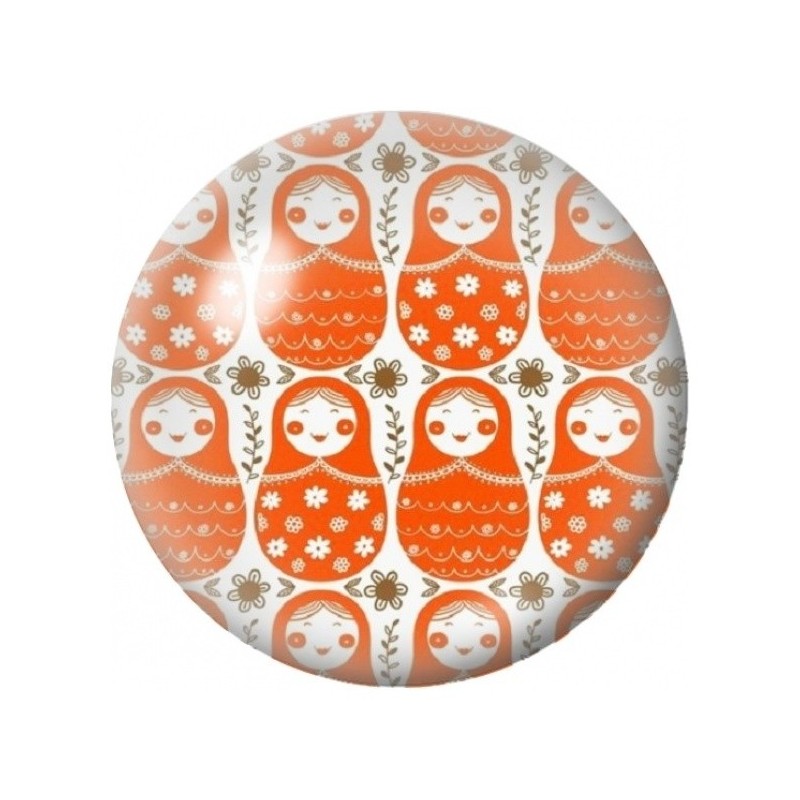Cabochon en Verre Illustré Poupées Russes Orange et Blanches 12 à 25mm