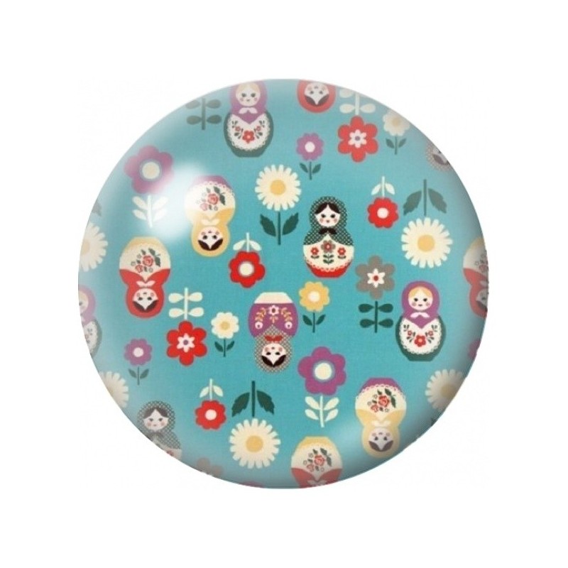 Cabochon en Verre Illustré Poupées Russes sur Fond Turquoise 12 à 25mm