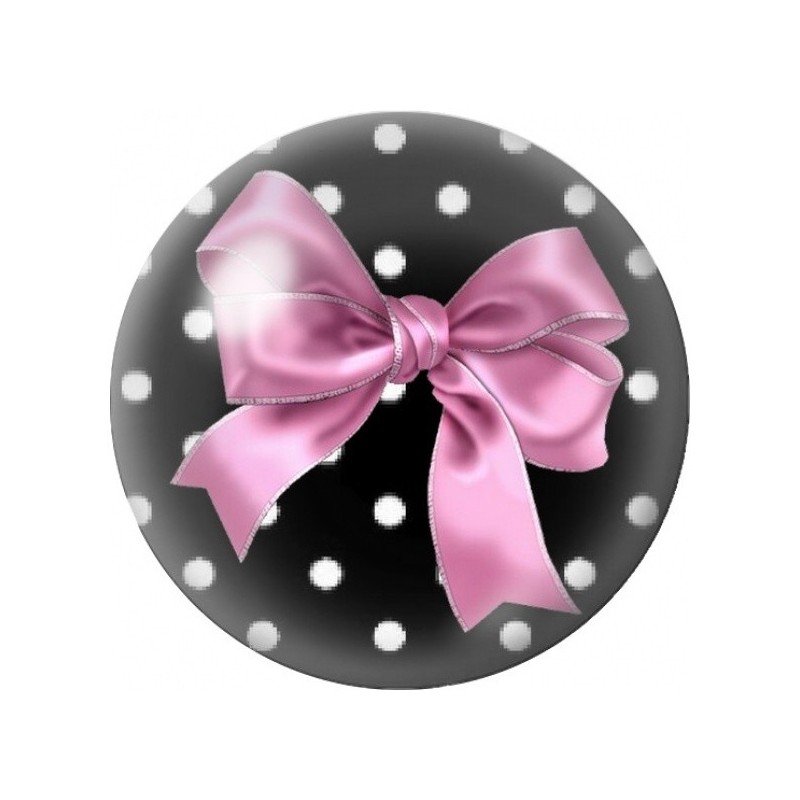 Cabochon en Verre Illustré Nœud Rose sur Fond à Pois 12 à 25mm