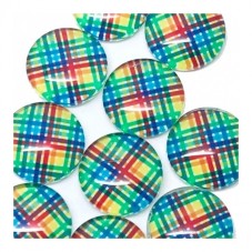10 Cabochons en Verre Motif Tartan Multicolore 12mm pour la Création de Bijoux Fantaisie - DIY