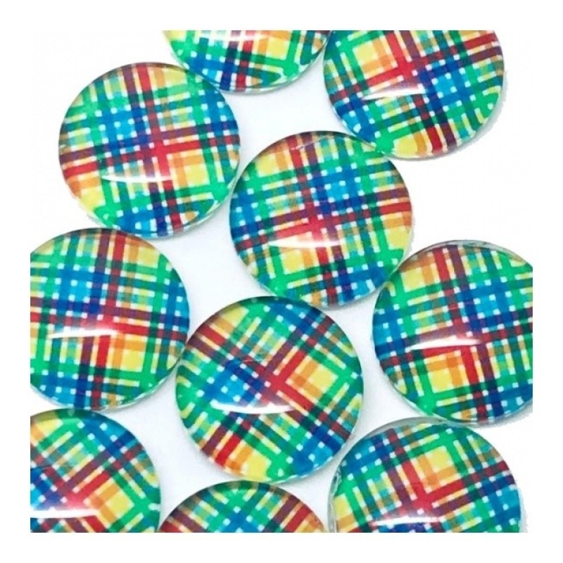 10 Cabochons en Verre Motif Tartan Multicolore 12mm